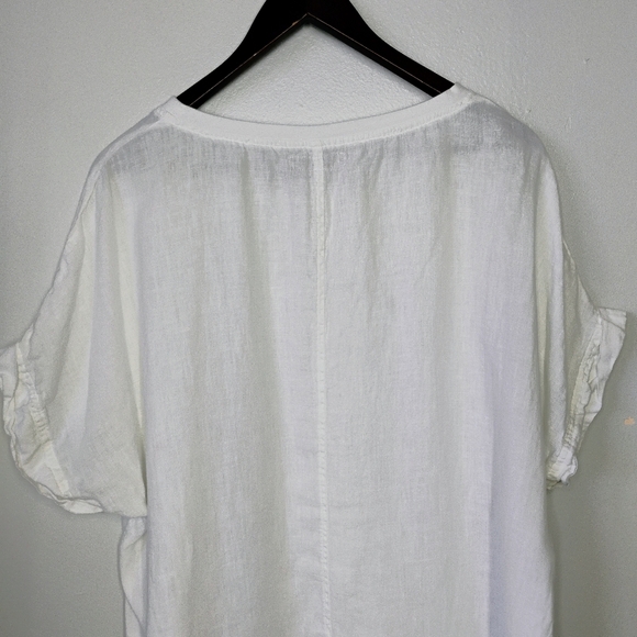FLAX 100% Linen White Relaxed Fit Top Short Sleeve Summer Travel Size Large - Picture 7 of 14